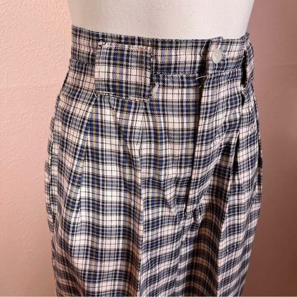 Vintage Pants - Vintage 80 90 Palmetto High waisted Paper bag waist Navy Plaid Trouser Pant